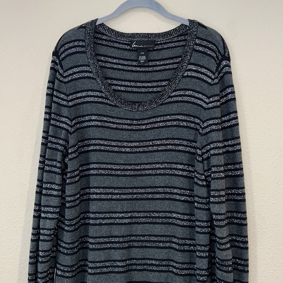 Lane Bryant plus size 14-16 Striped Black and Gray sparkly sweater Dress - Picture 2 of 6